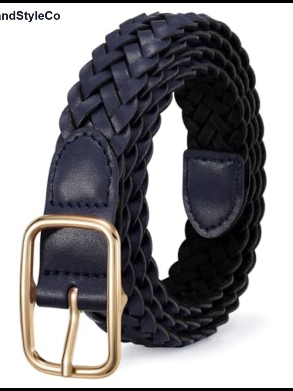Womens Braided Microfiber Leather Belt Gold Buckle Adjustable Waist
